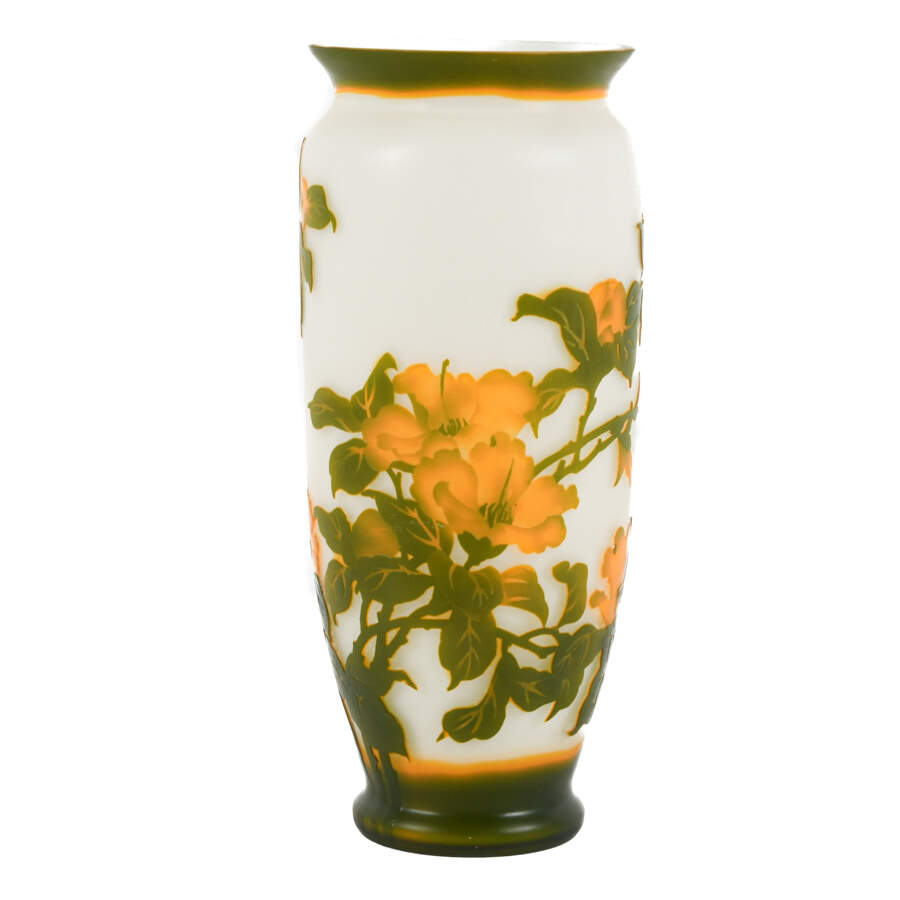 Cameo Floral Art Glass Vase After Émile Gallé-2