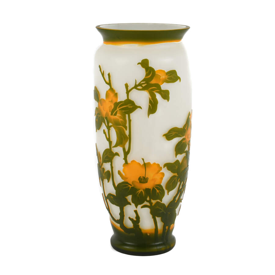 Cameo Floral Art Glass Vase After Émile Gallé-1