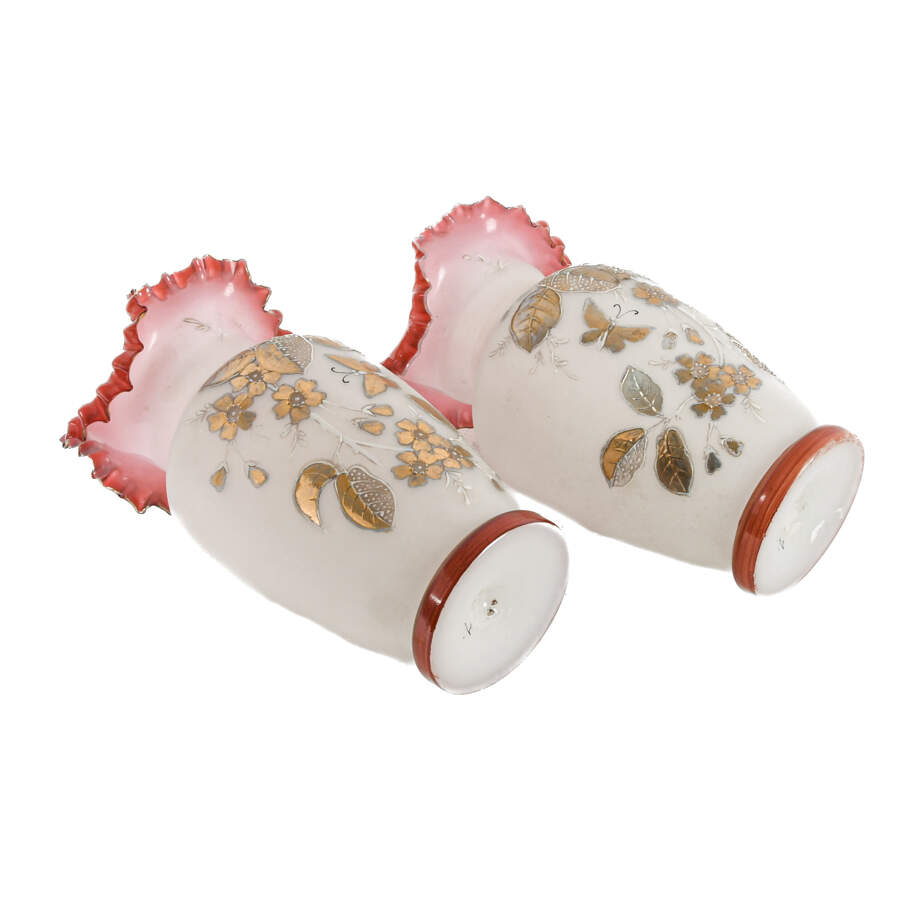 Antique Pair of Bristol Scalloped Edge Vases-7