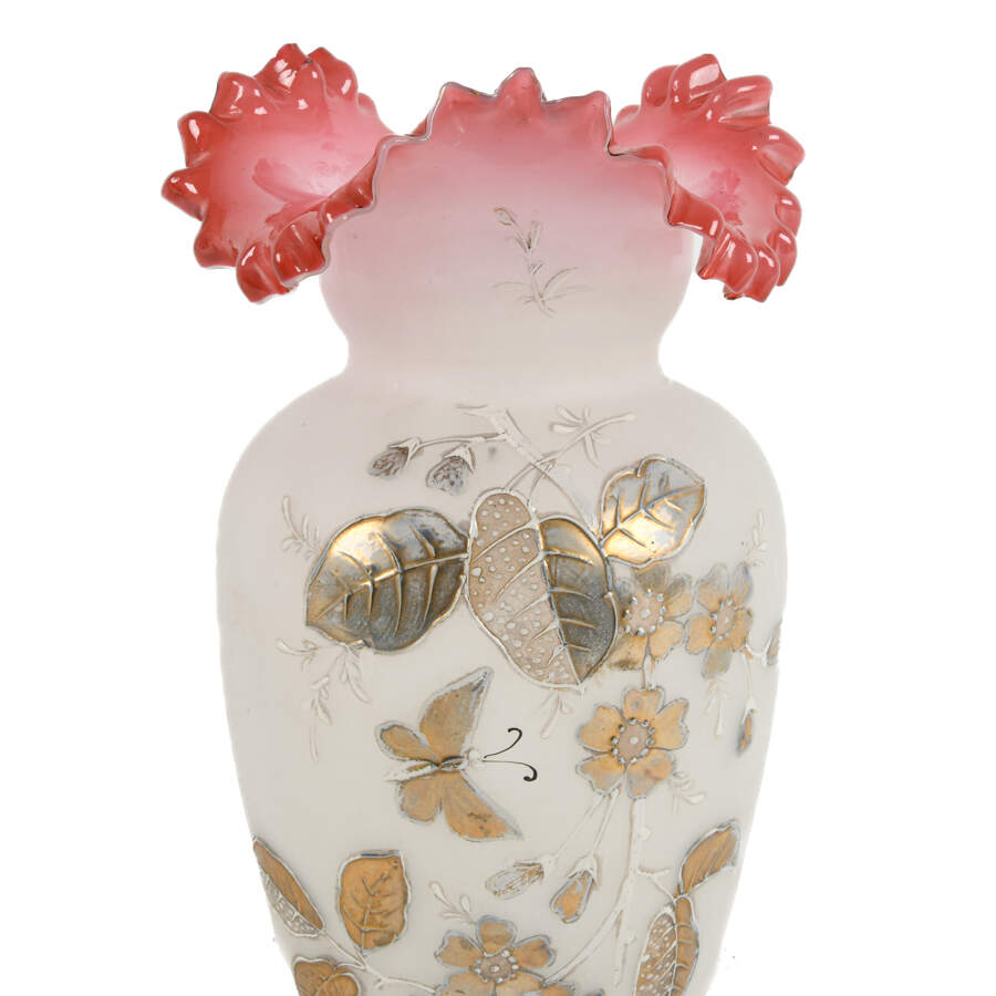Antique Pair of Bristol Scalloped Edge Vases-5