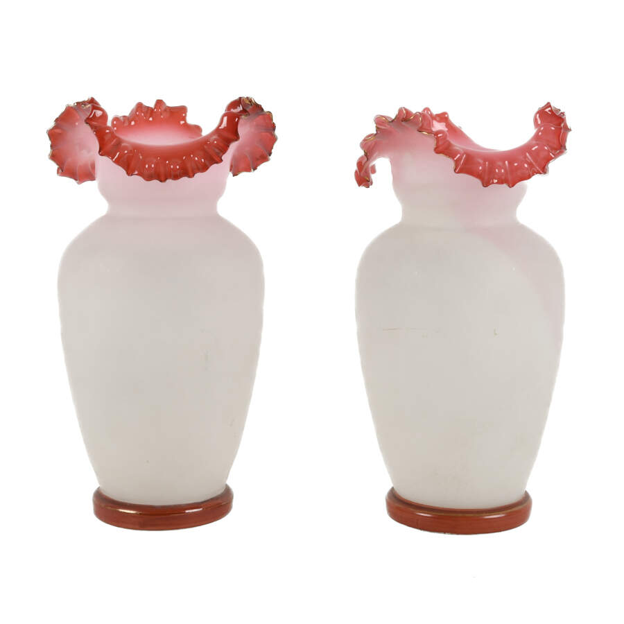 Antique Pair of Bristol Scalloped Edge Vases-3