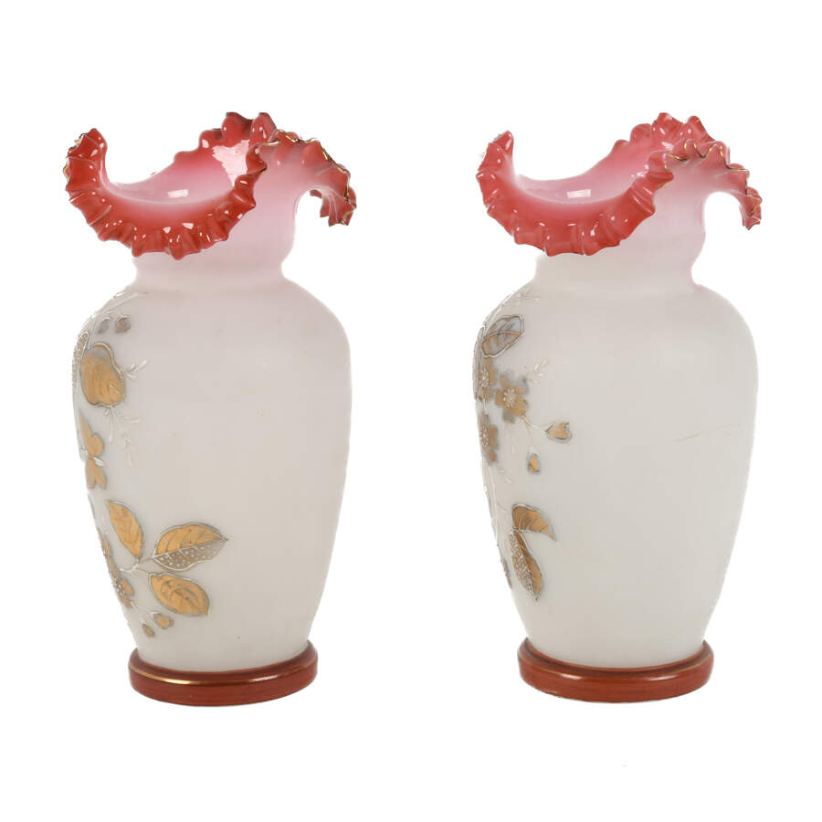 Antique Pair of Bristol Scalloped Edge Vases-2