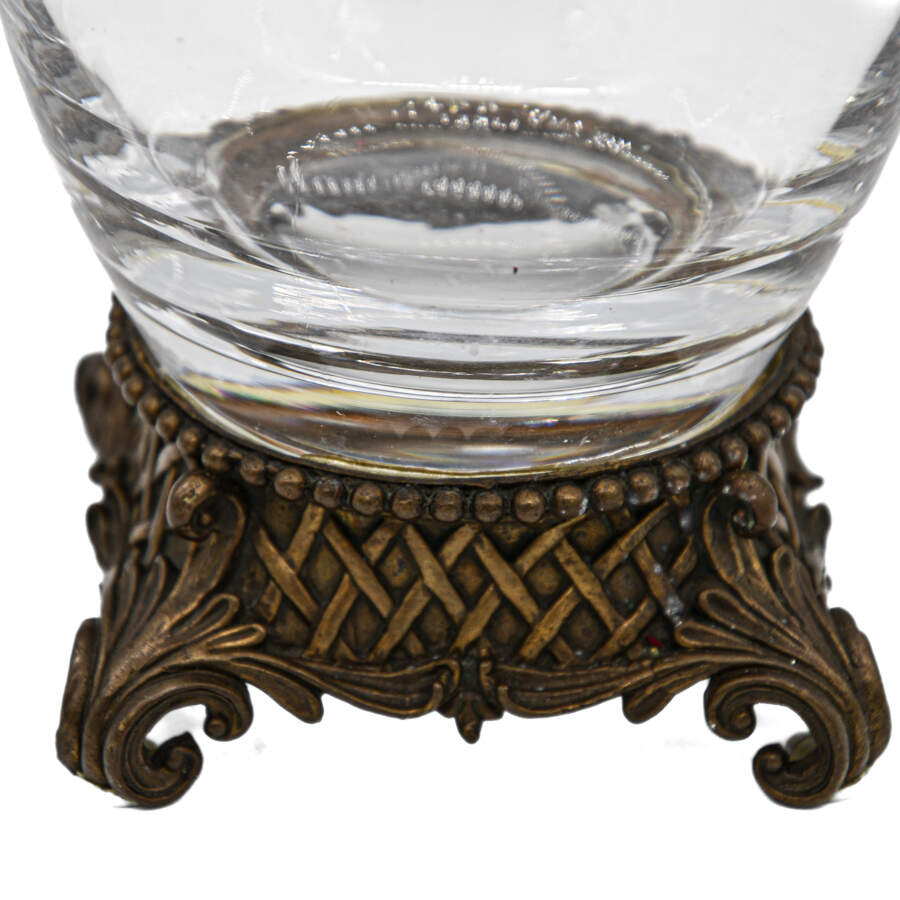 Double Handle Hand Blown Crystal Vase on Metal Base-4