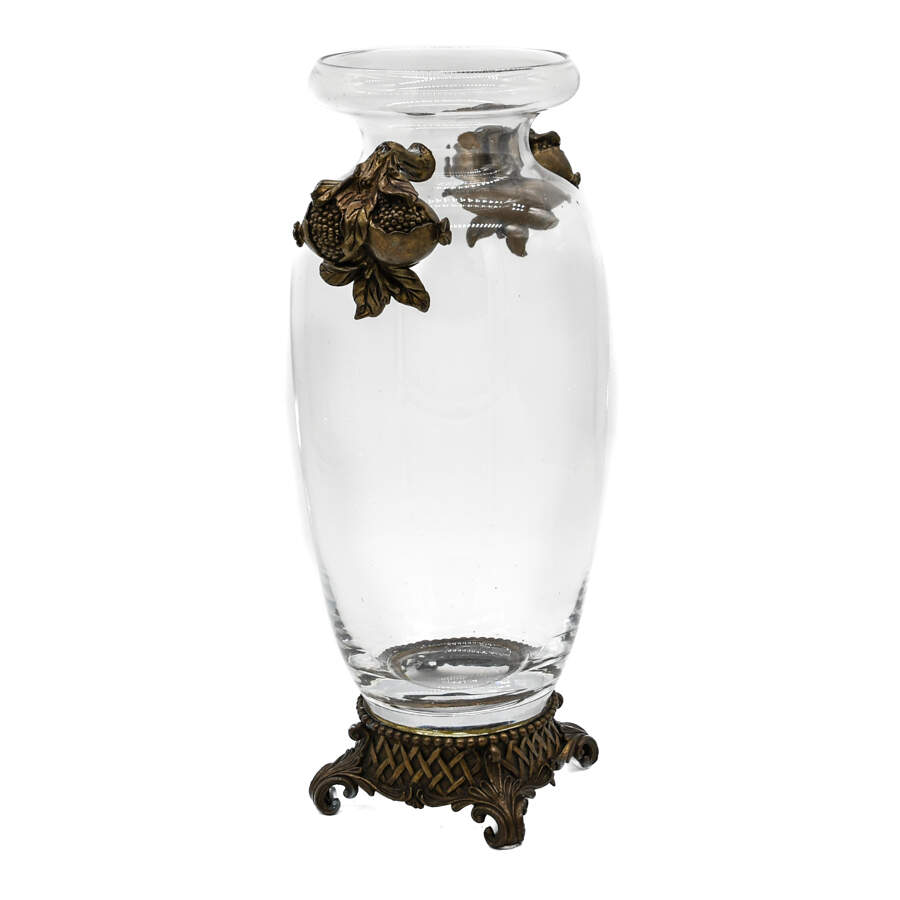 Double Handle Hand Blown Crystal Vase on Metal Base-3