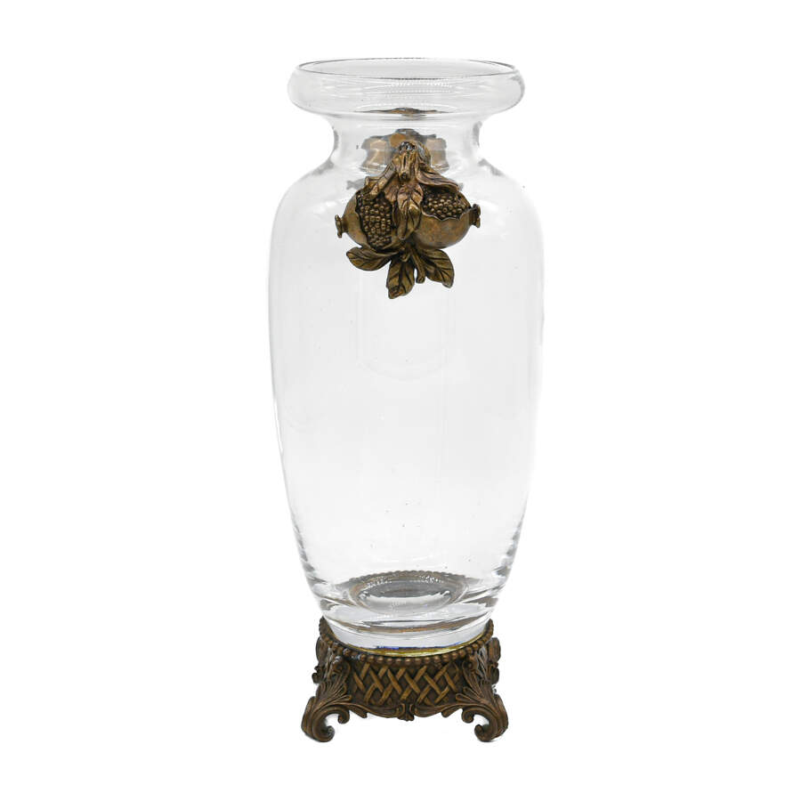 Double Handle Hand Blown Crystal Vase on Metal Base-2
