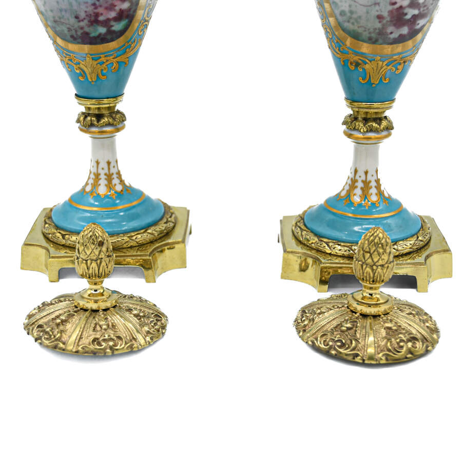 Antique French Porcelain Sèvres Style Covered Urns-7