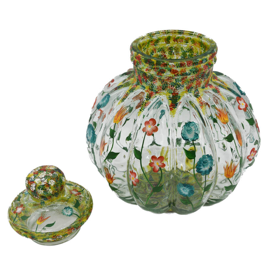 Hand-Painted Floral Glass Jar with Lid-5