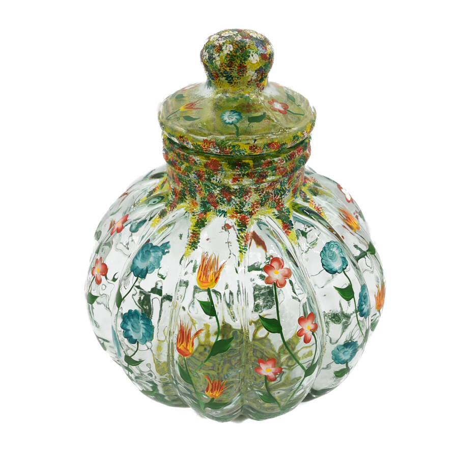 Hand-Painted Floral Glass Jar with Lid-2