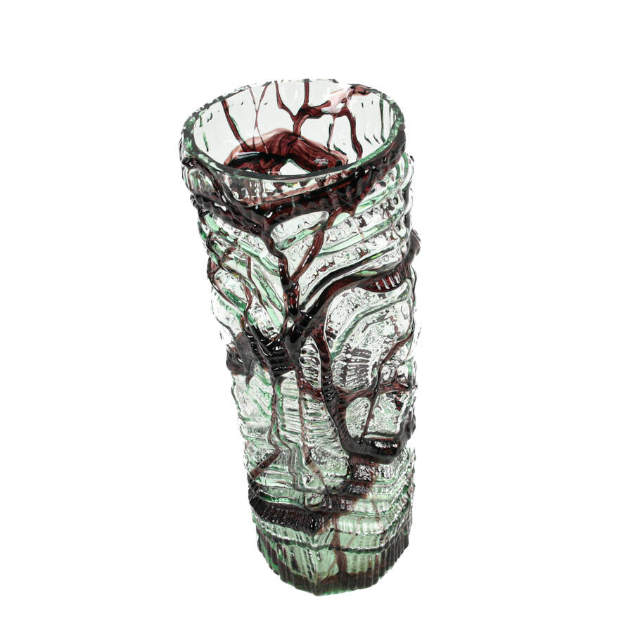 Art Glass Brutalist Purple and Crystal Vase-3
