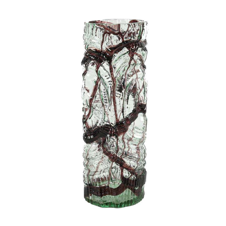Art Glass Brutalist Purple and Crystal Vase-1