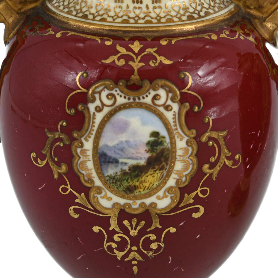 Antique Pair of Coalport Miniature Commemorative Urns-5