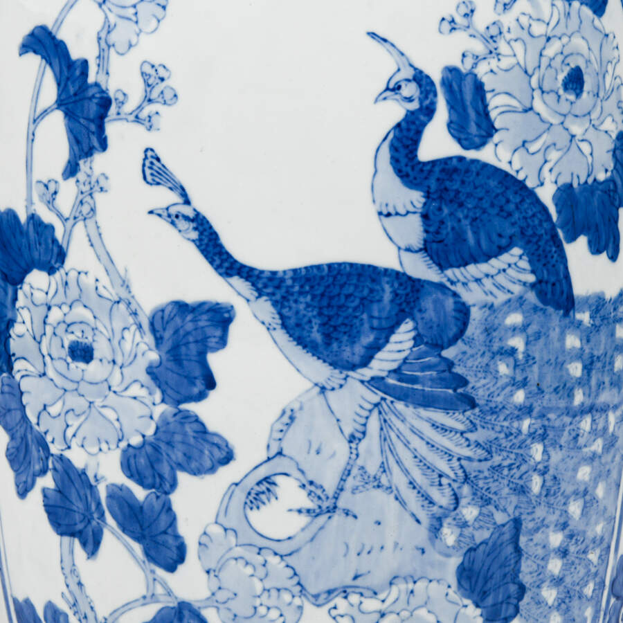 Chinoiserie Blue and White Birds Floor Vase-4