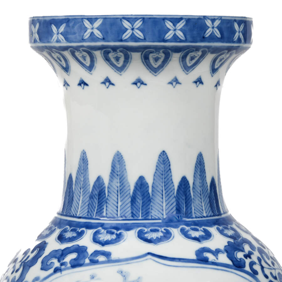 Chinoiserie Blue and White Birds Floor Vase-3