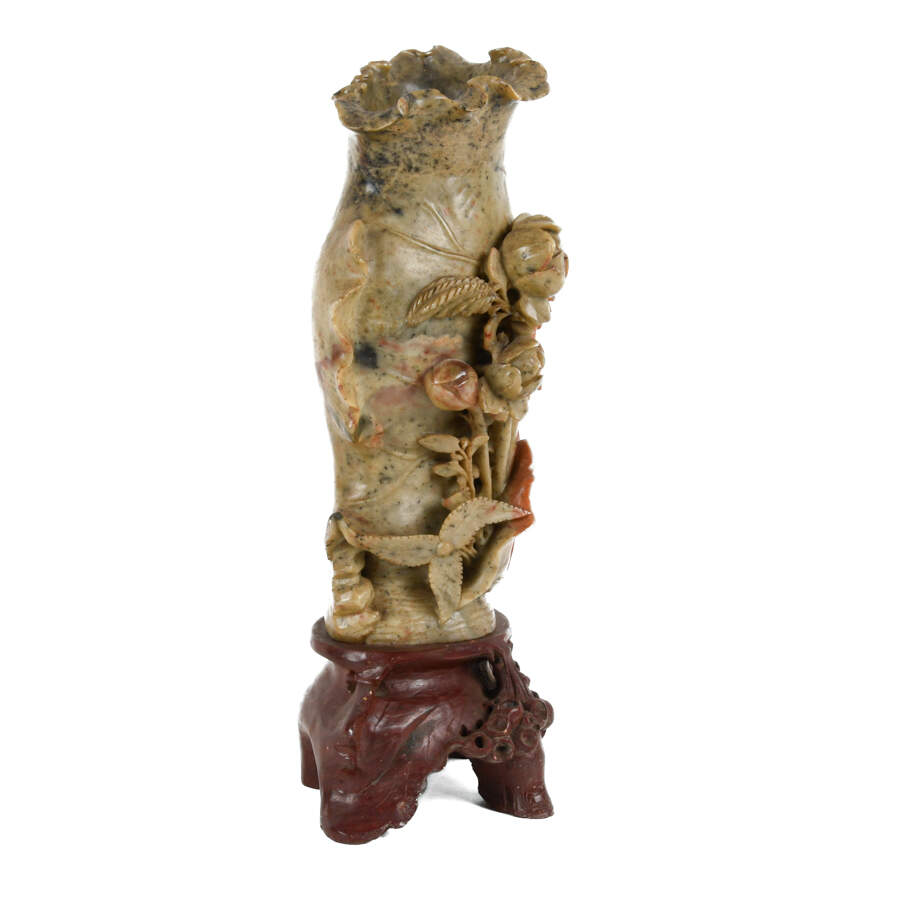 Chinese Carved Floral Soapstone Vase-6
