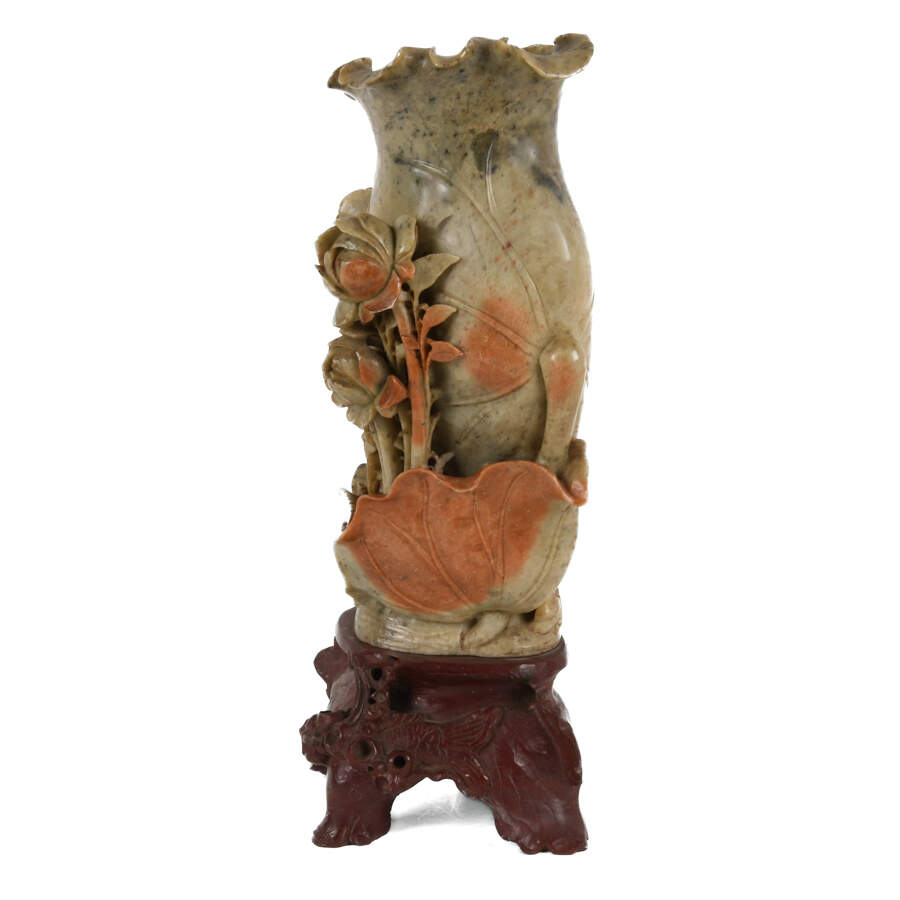 Chinese Carved Floral Soapstone Vase-4