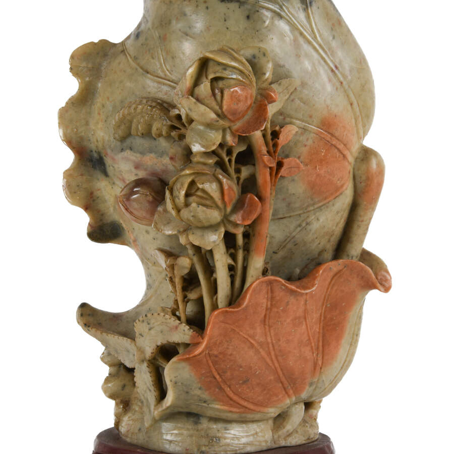 Chinese Carved Floral Soapstone Vase-2