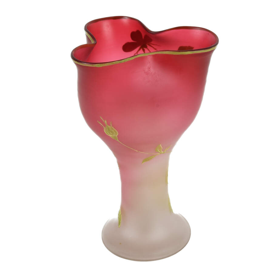 Antique Satin Glass Floral Hand-Painted Vase-5
