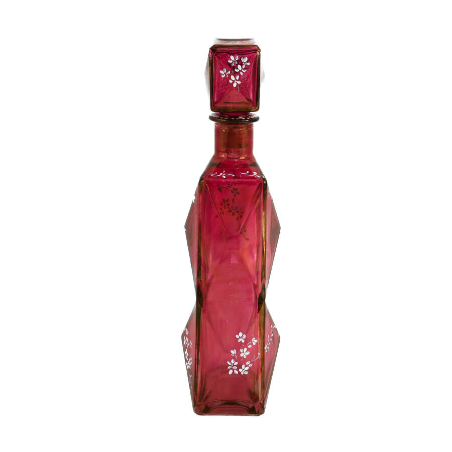 Red Art Glass Hand-Painted Liquor Decanter-2