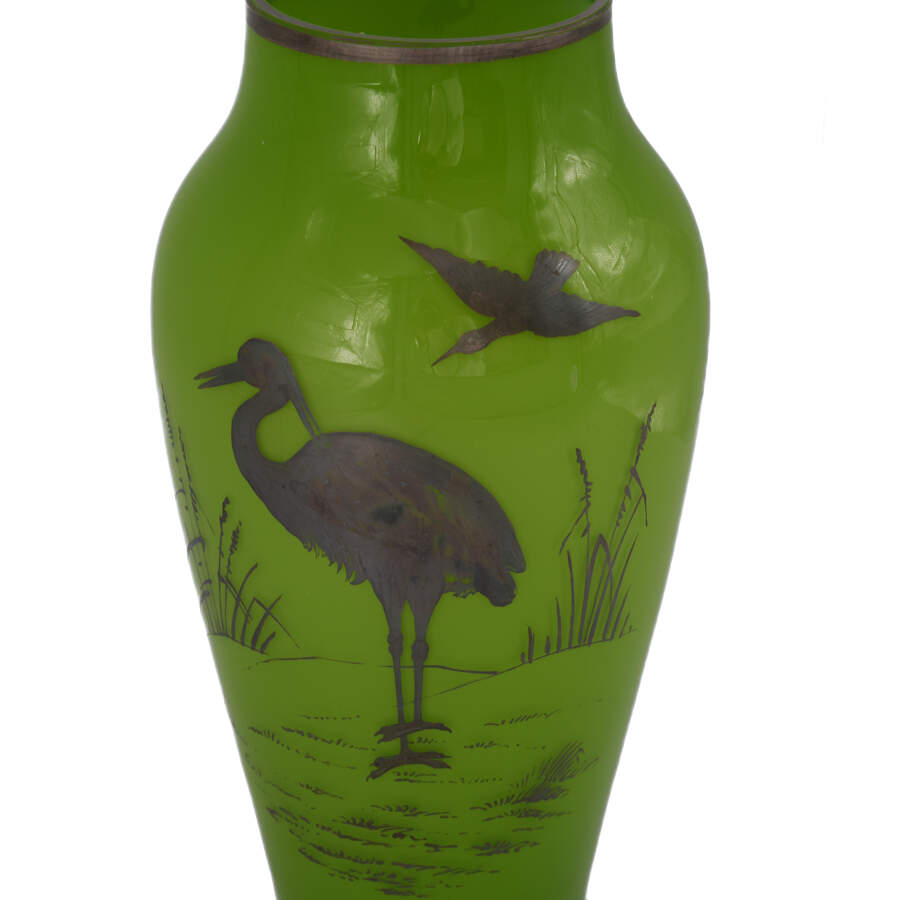 Antique Art Nouveau Decorated Crane Vase-3