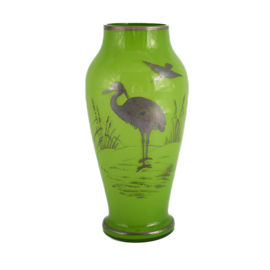 Antique Art Nouveau Decorated Crane Vase-1