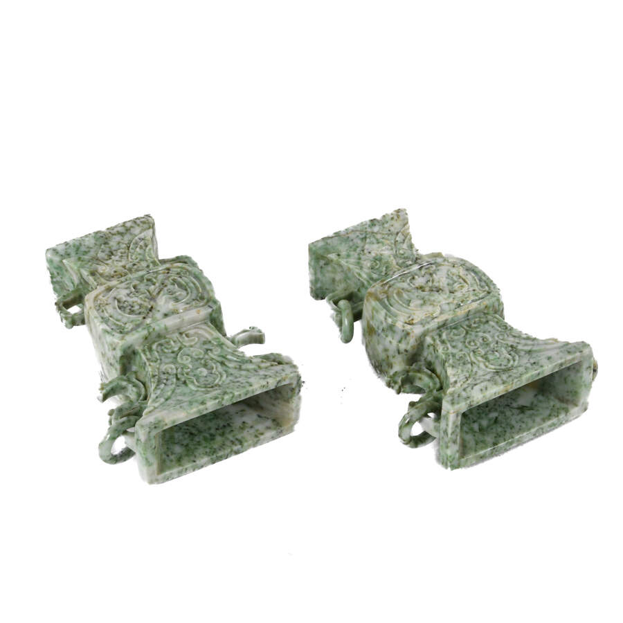 Antique Pair of Jade Double-Handled Vases-8