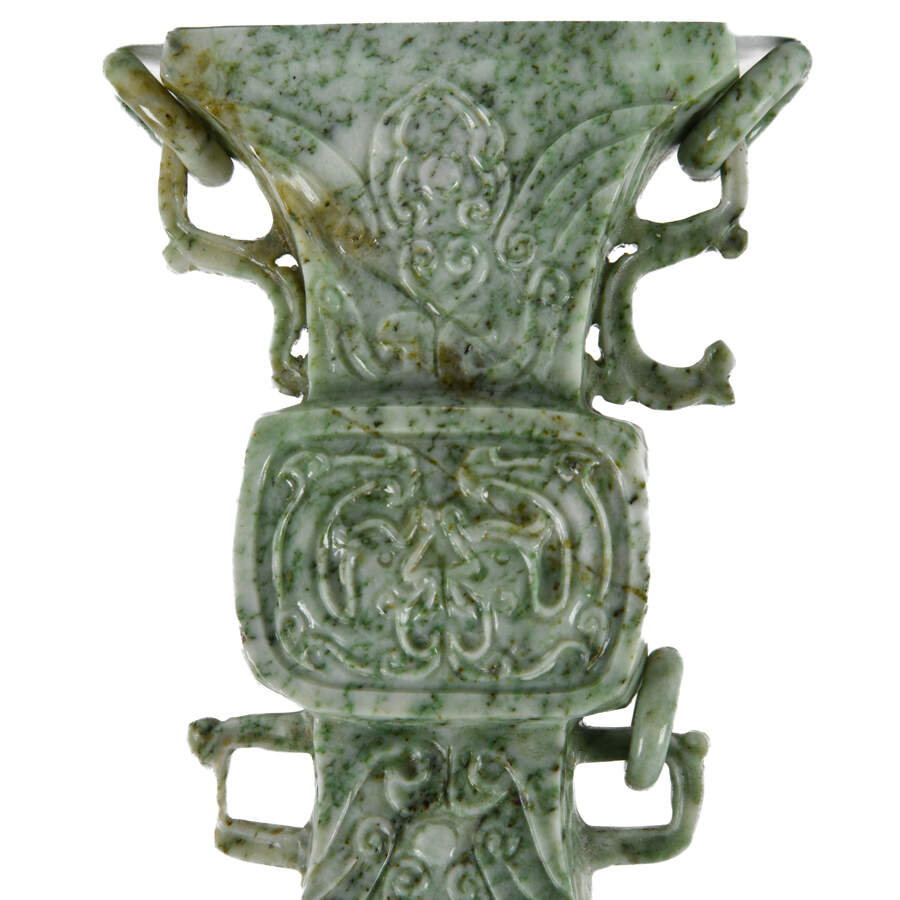 Antique Pair of Jade Double-Handled Vases-6