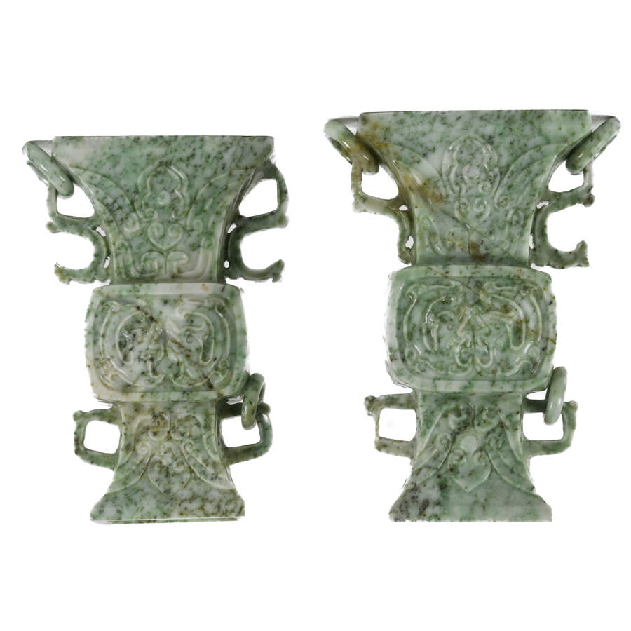 Antique Pair of Jade Double-Handled Vases-4