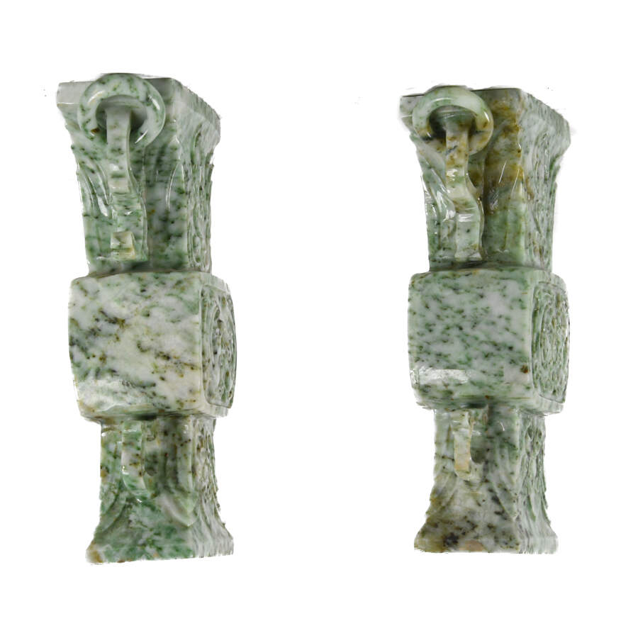 Antique Pair of Jade Double-Handled Vases-3