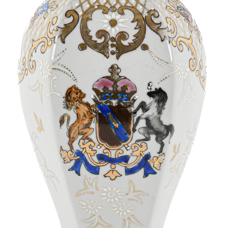 English Heraldic Coat of Arms Mounted White Vase-5