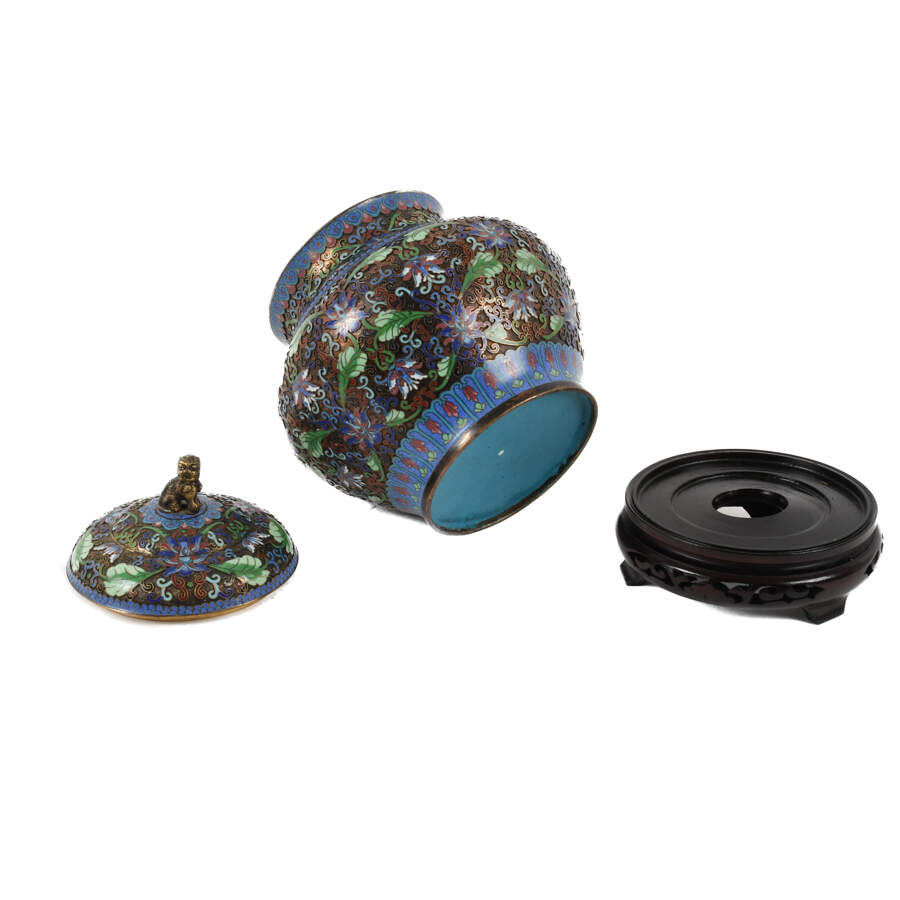 Chinese Cloisonné Enamel Covered Ginger Jar on Base-5