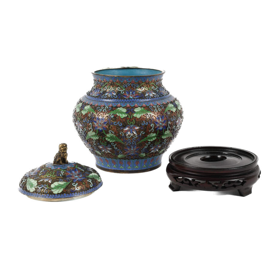 Chinese Cloisonné Enamel Covered Ginger Jar on Base-4