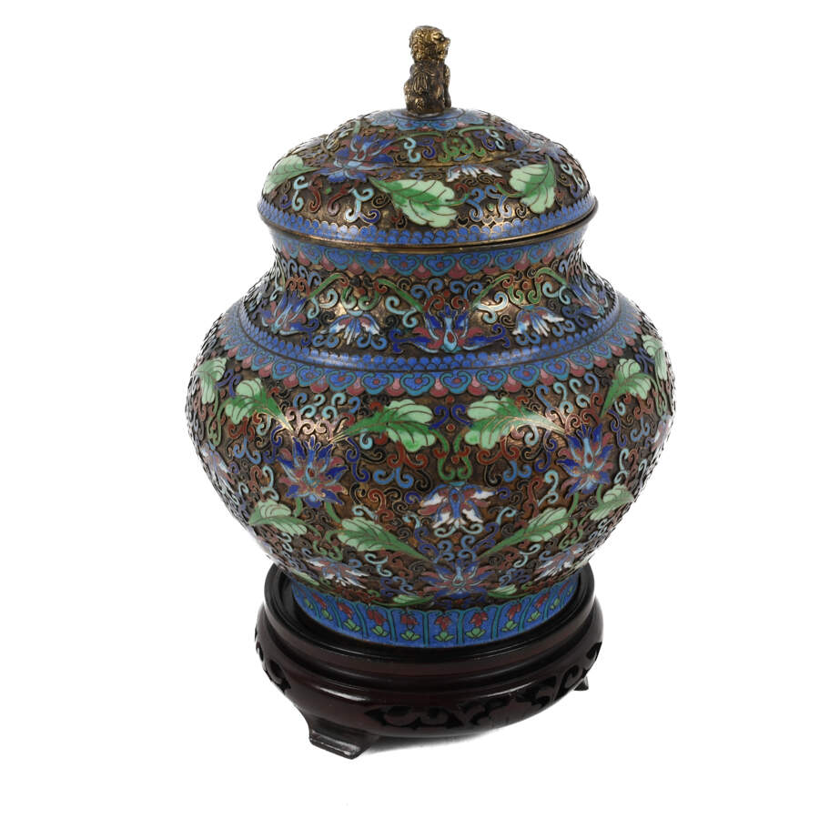 Chinese Cloisonné Enamel Covered Ginger Jar on Base-3