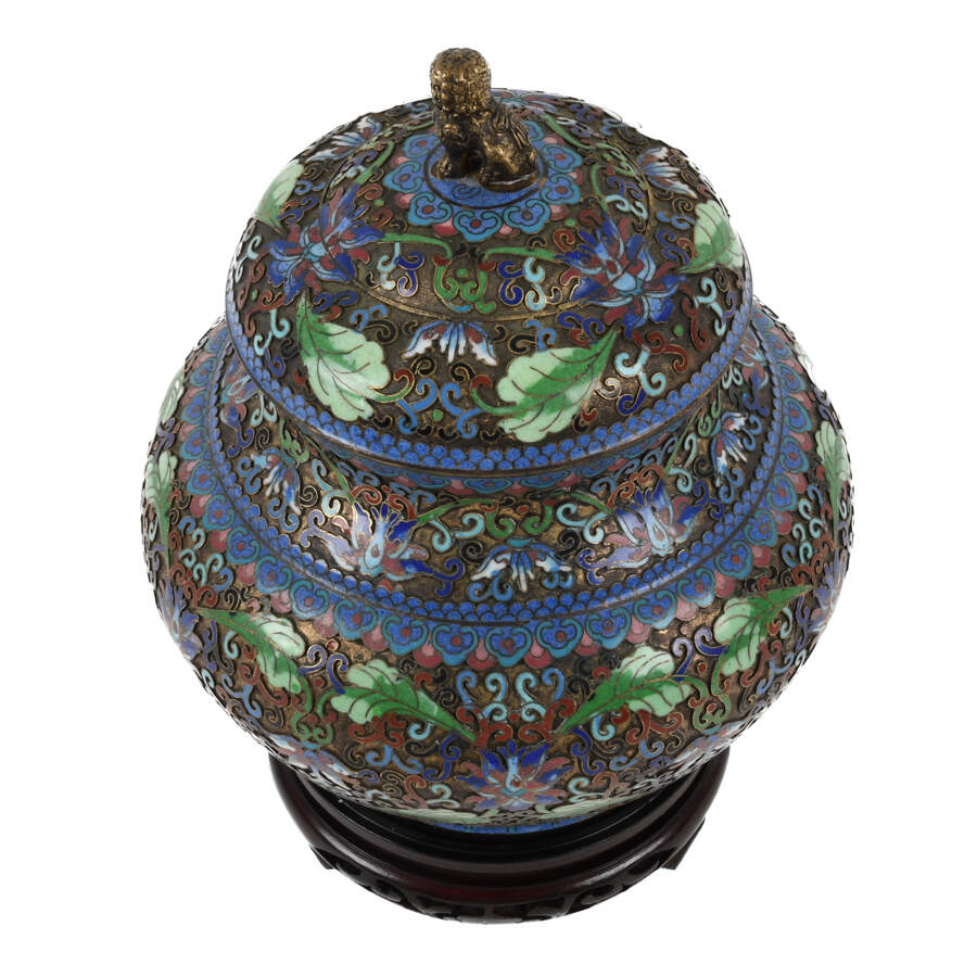 Chinese Cloisonné Enamel Covered Ginger Jar on Base-2