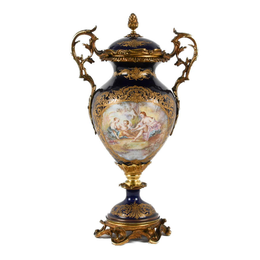 Antique Sèvres-Style Ormolu and Hand-Painted Lidded Urn-6