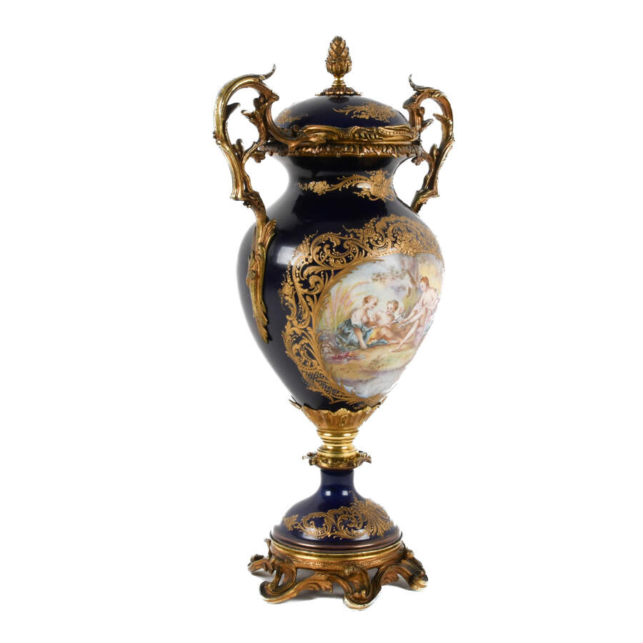 Antique Sèvres-Style Ormolu and Hand-Painted Lidded Urn-5