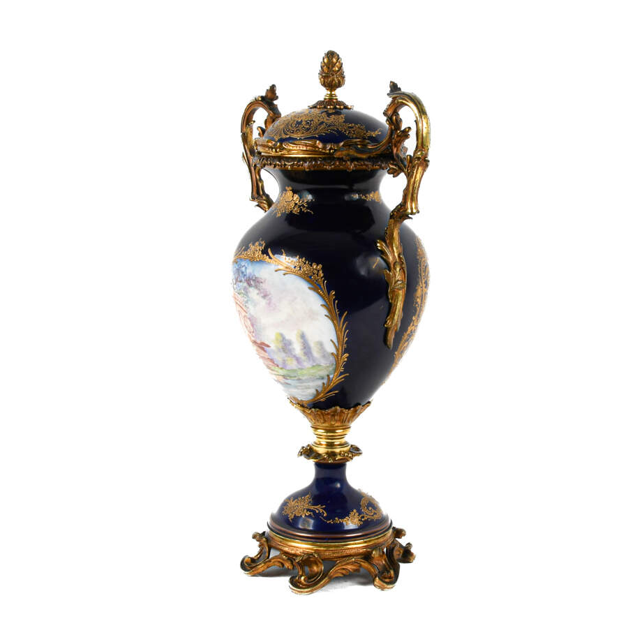 Antique Sèvres-Style Ormolu and Hand-Painted Lidded Urn-4