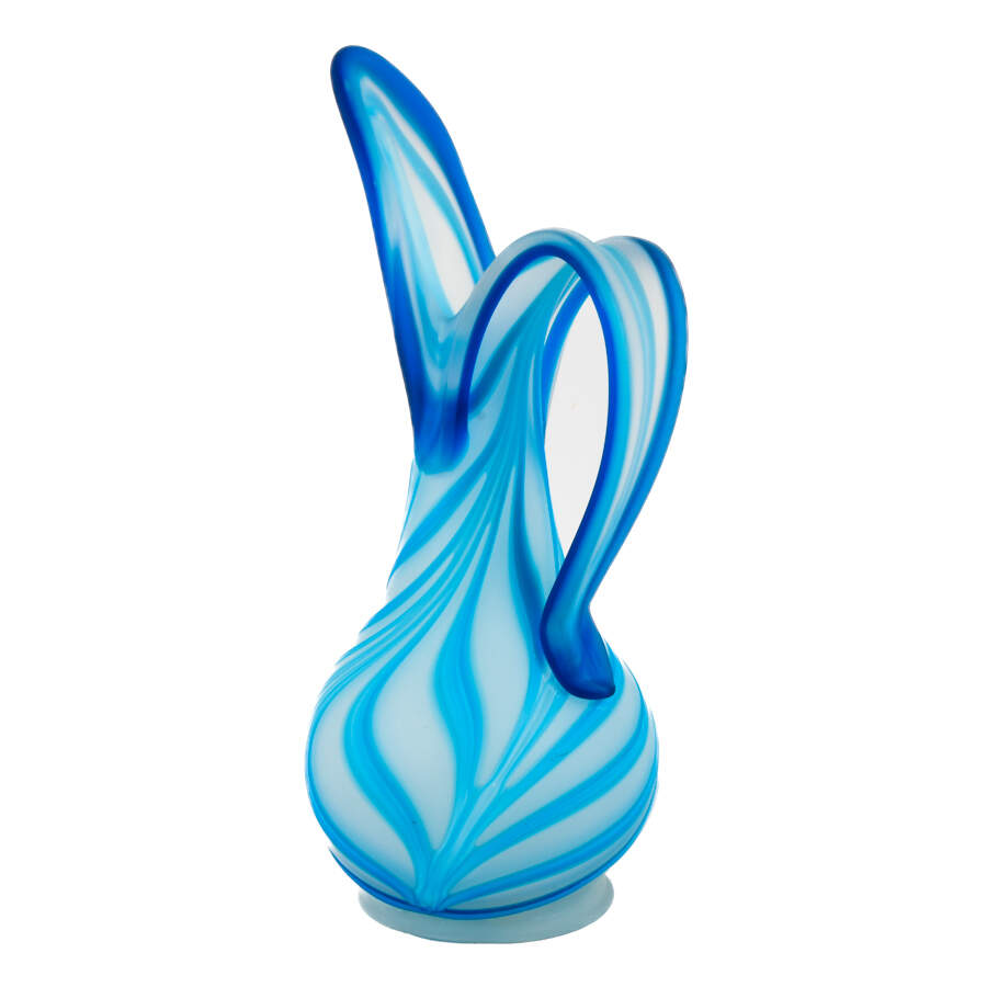 Signed E. Zareh Bijan Art Glass Blue Swirl Ewer-2
