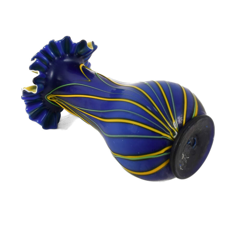 Czech Bohemian Hand-Blown Cobalt and Yellow Art Glass Vase-7