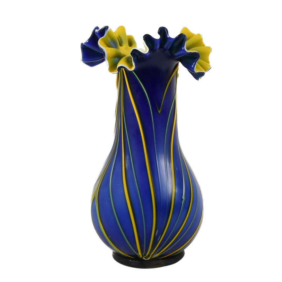 Czech Bohemian Hand-Blown Cobalt and Yellow Art Glass Vase-1
