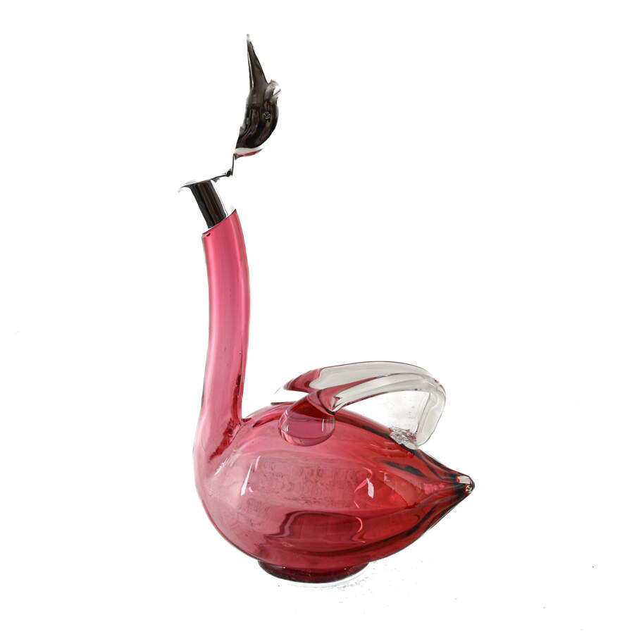Czech Cranberry Art Glass Swan Absinthe Pitcher-2