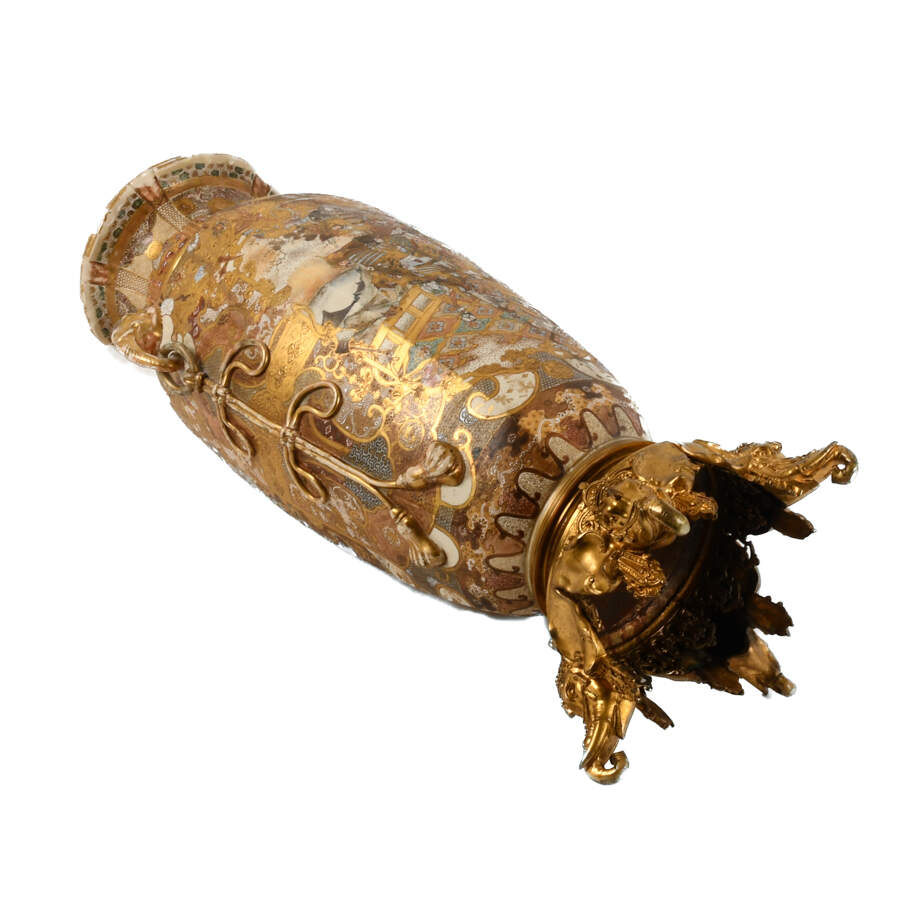 Japanese Enameled Satsuma Palatial Place Floor Vase-9
