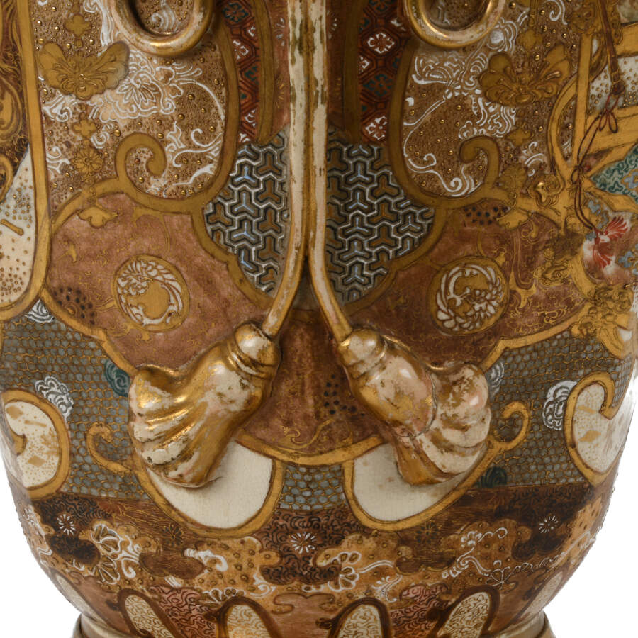 Japanese Enameled Satsuma Palatial Place Floor Vase-7