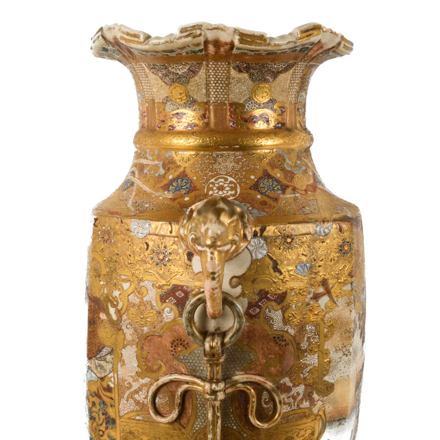 Japanese Enameled Satsuma Palatial Place Floor Vase-6