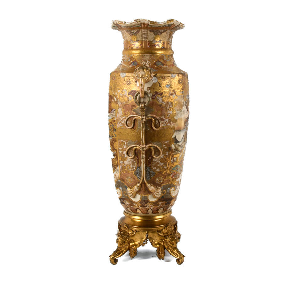 Japanese Enameled Satsuma Palatial Place Floor Vase-5