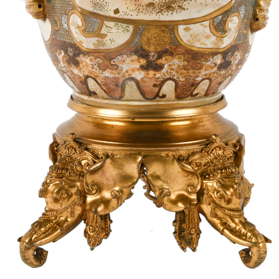 Japanese Enameled Satsuma Palatial Place Floor Vase-4