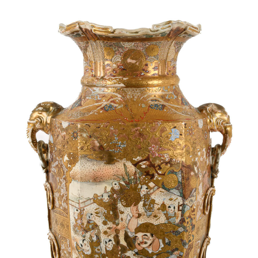 Japanese Enameled Satsuma Palatial Place Floor Vase-2