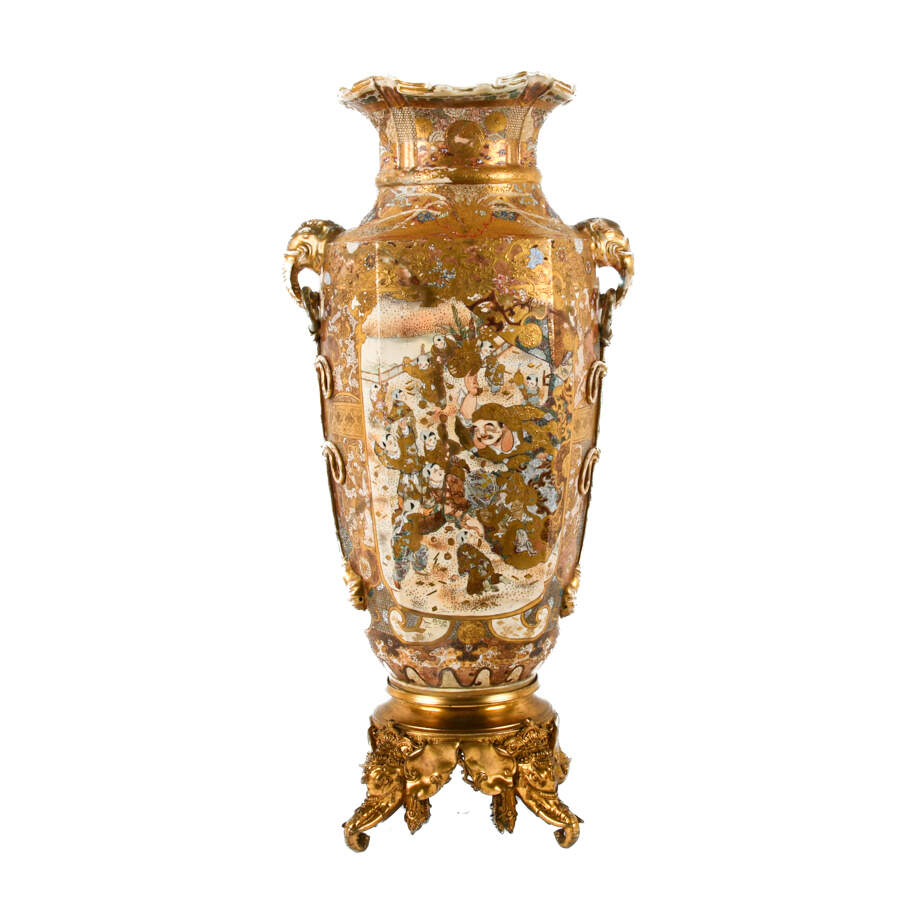 Japanese Enameled Satsuma Palatial Place Floor Vase-1
