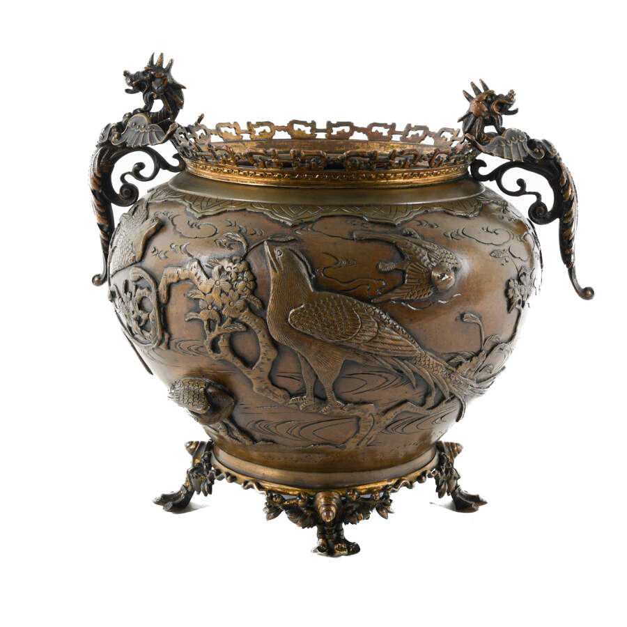 Antique Japanese Bronze Dragon Motif Footed Jardinière-5