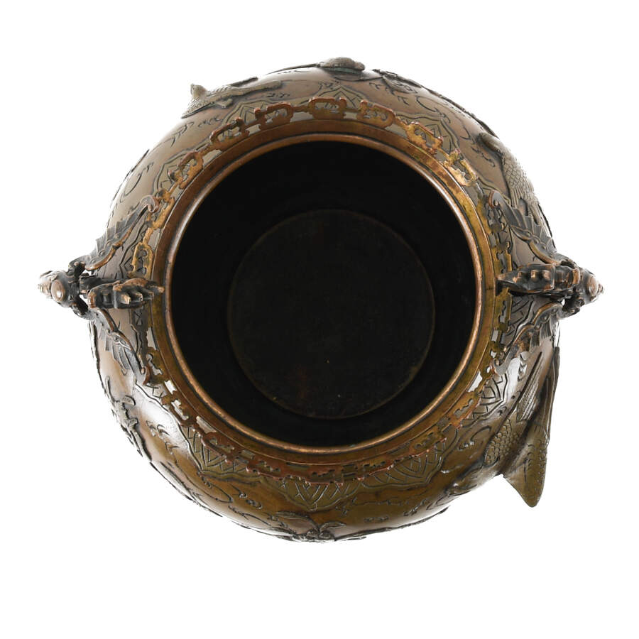 Antique Japanese Bronze Dragon Motif Footed Jardinière-2