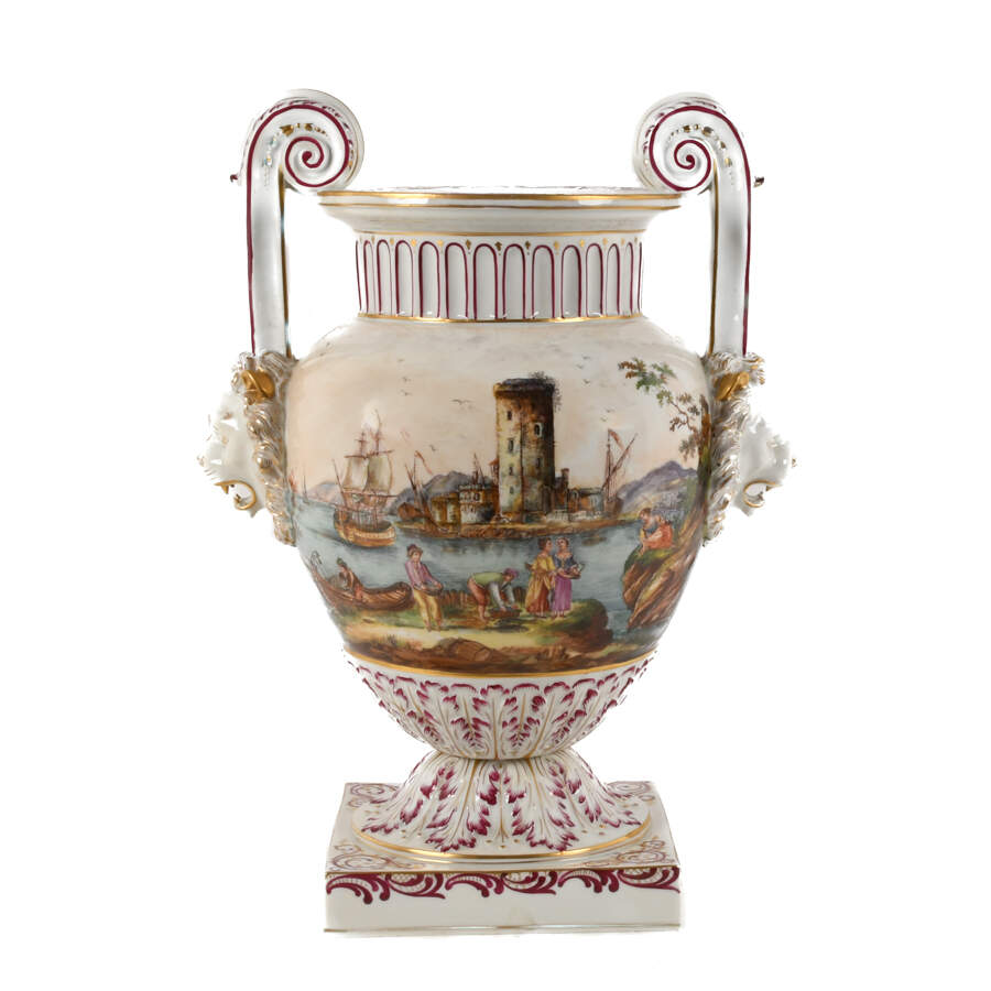 Antique Large Meissen-Style Port Landscape Scene Porcelain Urn-6